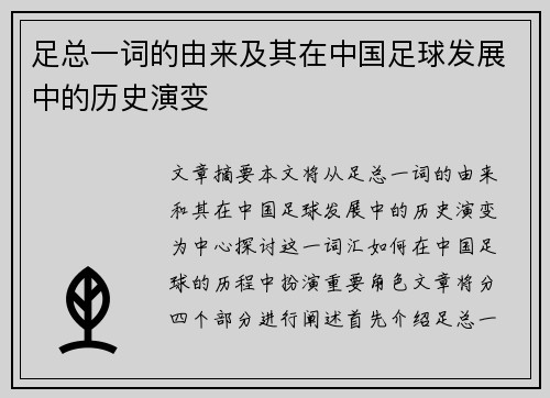 足总一词的由来及其在中国足球发展中的历史演变